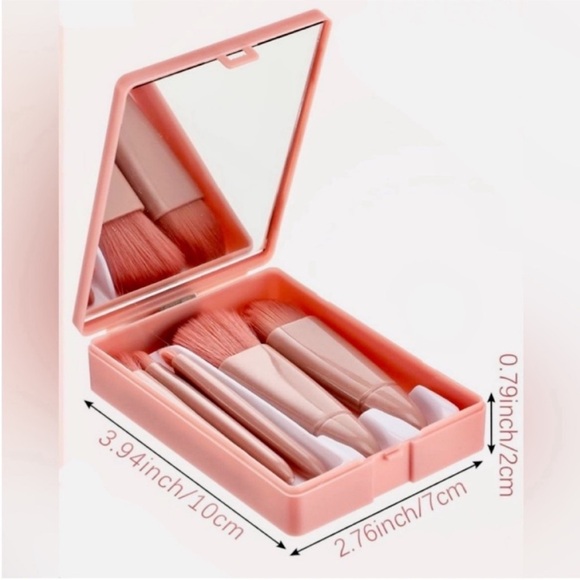 Mini Travel Makeup Brush 5 Piece Set in a Mirrored Compact Case, Pink - Picture 9 of 16